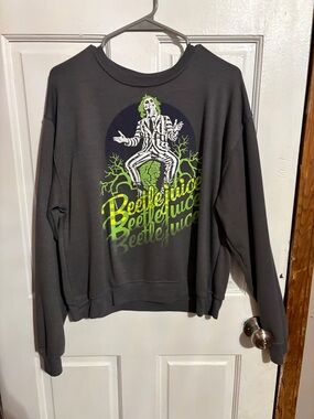 Beetlejuice Graphic Sweatshirt - Charcoal with Neon Green Print
